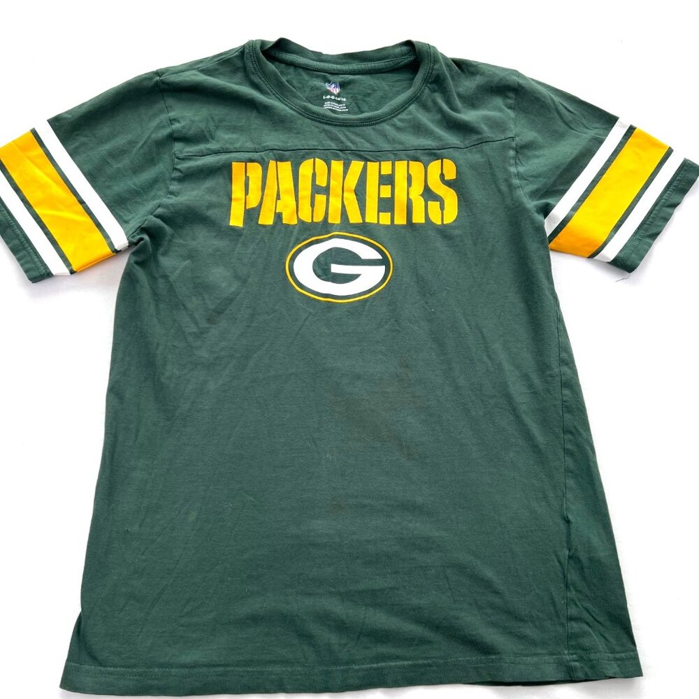 Green Bay Packers Youth Large T-Shirt Green Gold NFL Logo Cotton Short Sleeve - Picture 3 of 11
